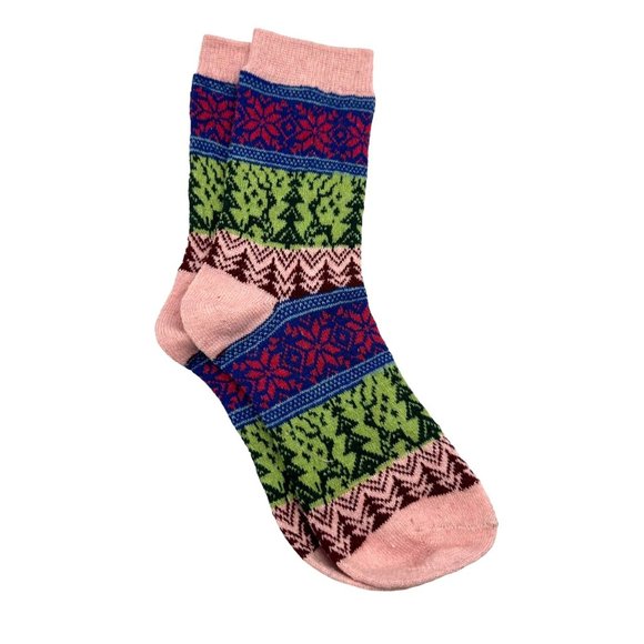Womens Wool Blend Socks Crew Knit Green Pink Blue Red Christmas Tree Reindeers - Picture 2 of 5